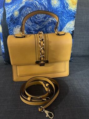 Aldo Mustard Top-Handle Satchel with Chain Accent